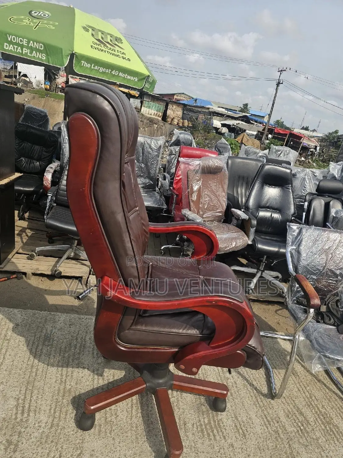 Big Brown Executive Wooden Chair With Original Leather