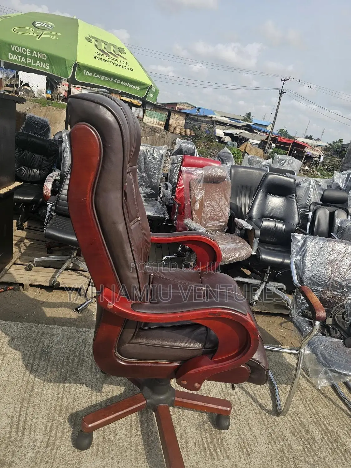 Big Brown Executive Wooden Chair With Original Leather