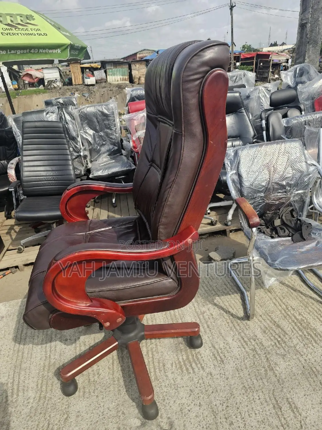 Big Brown Executive Wooden Chair With Original Leather