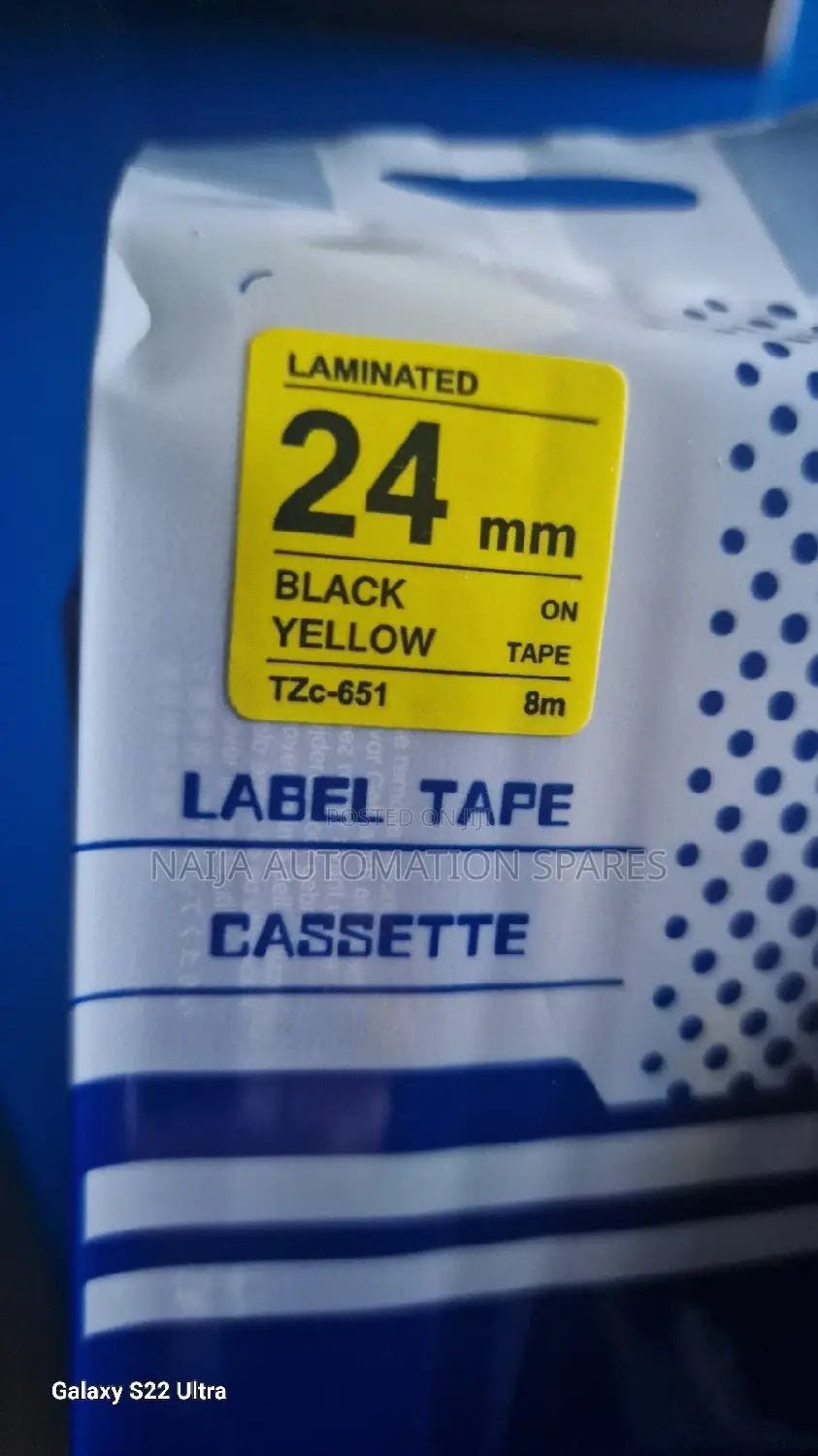 Brother TZC-651 Labelling Tape Cassette - Black on Yellow , 24mm
