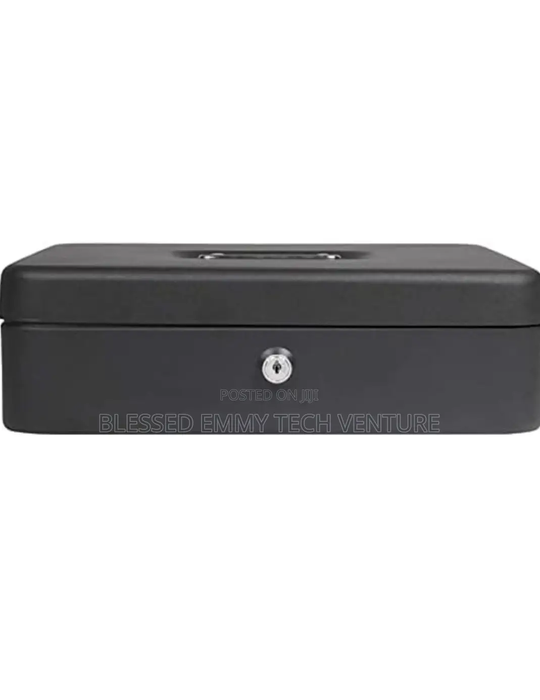 Metal Cash Box With Money Tray and Lock, Black Cash