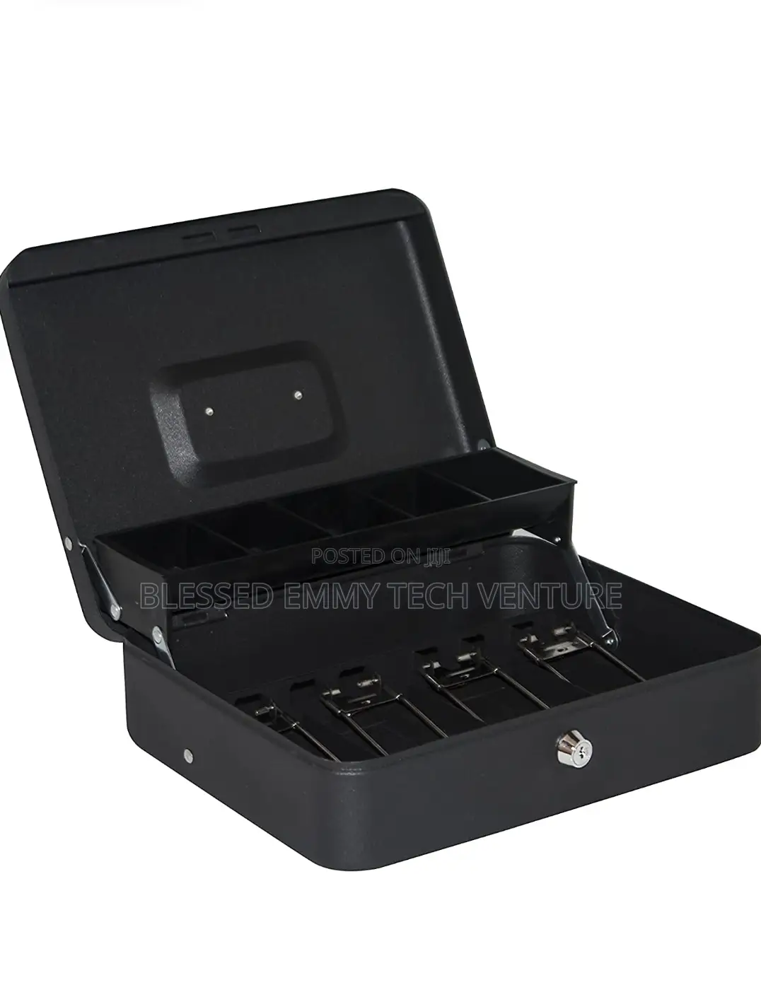 Metal Cash Box With Money Tray and Lock, Black Cash