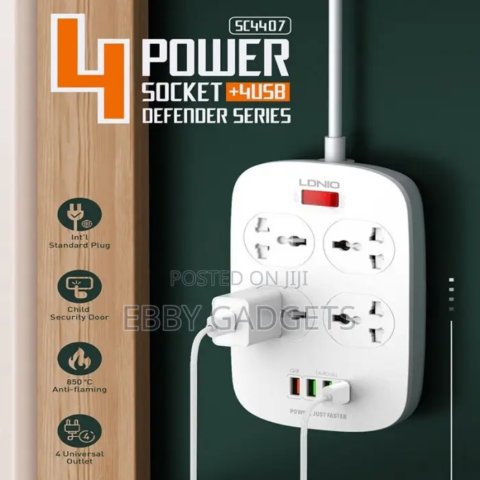 LDNIO SC4407 4 Power Socket and 4 USB Charging Port