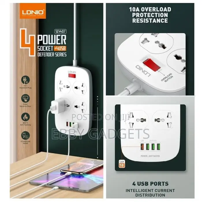 LDNIO SC4407 4 Power Socket and 4 USB Charging Port