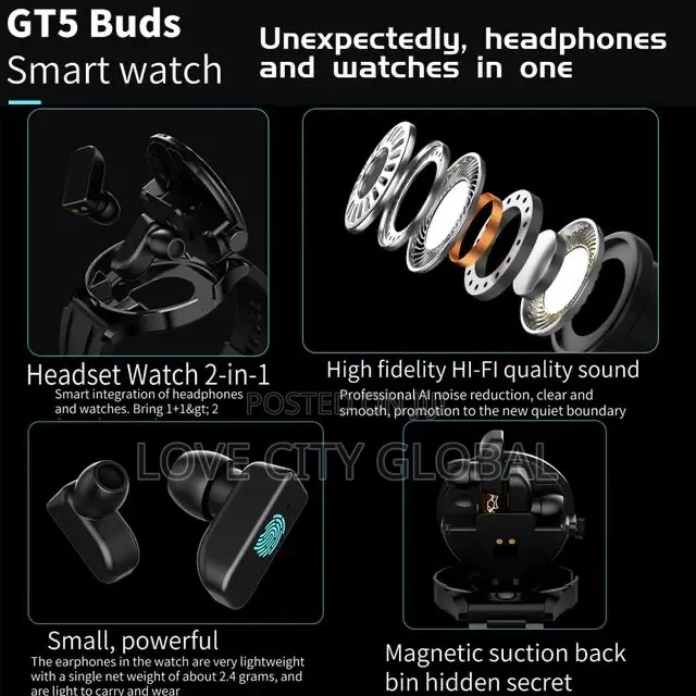 Gt5 Buds Smartwatch Bracelet 2in1 Wireless Earbuds, Sports