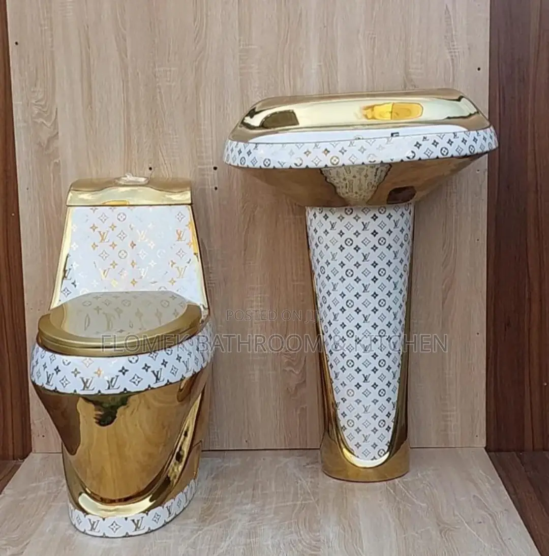 Gold and White Water Closet