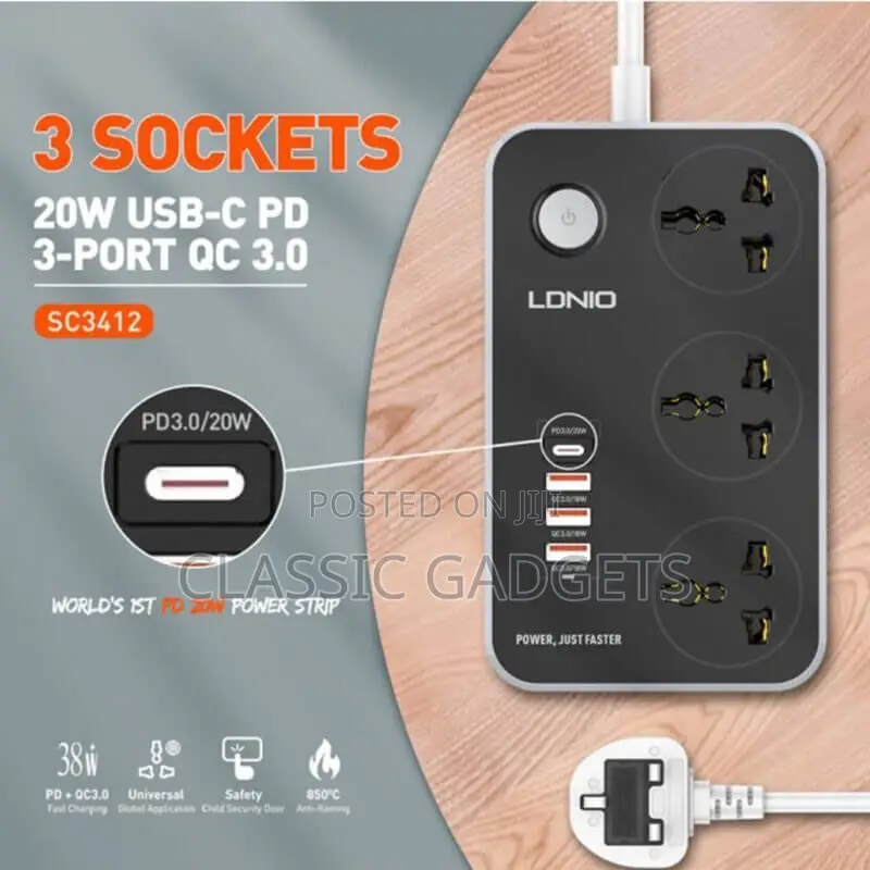 LDNIO 3 Power Socket 3.0 USB With 20W PD