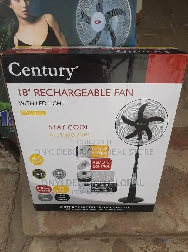 Century 18" Rechargeable Standing Fan With Remote Control