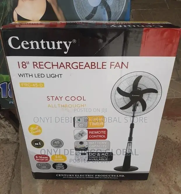 Century 18" Rechargeable Standing Fan With Remote Control
