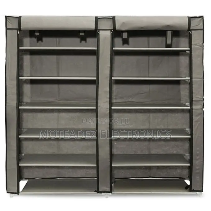 6layer Two Row Fabric Material Dust Proof Shoes Rack With Steel Pipe