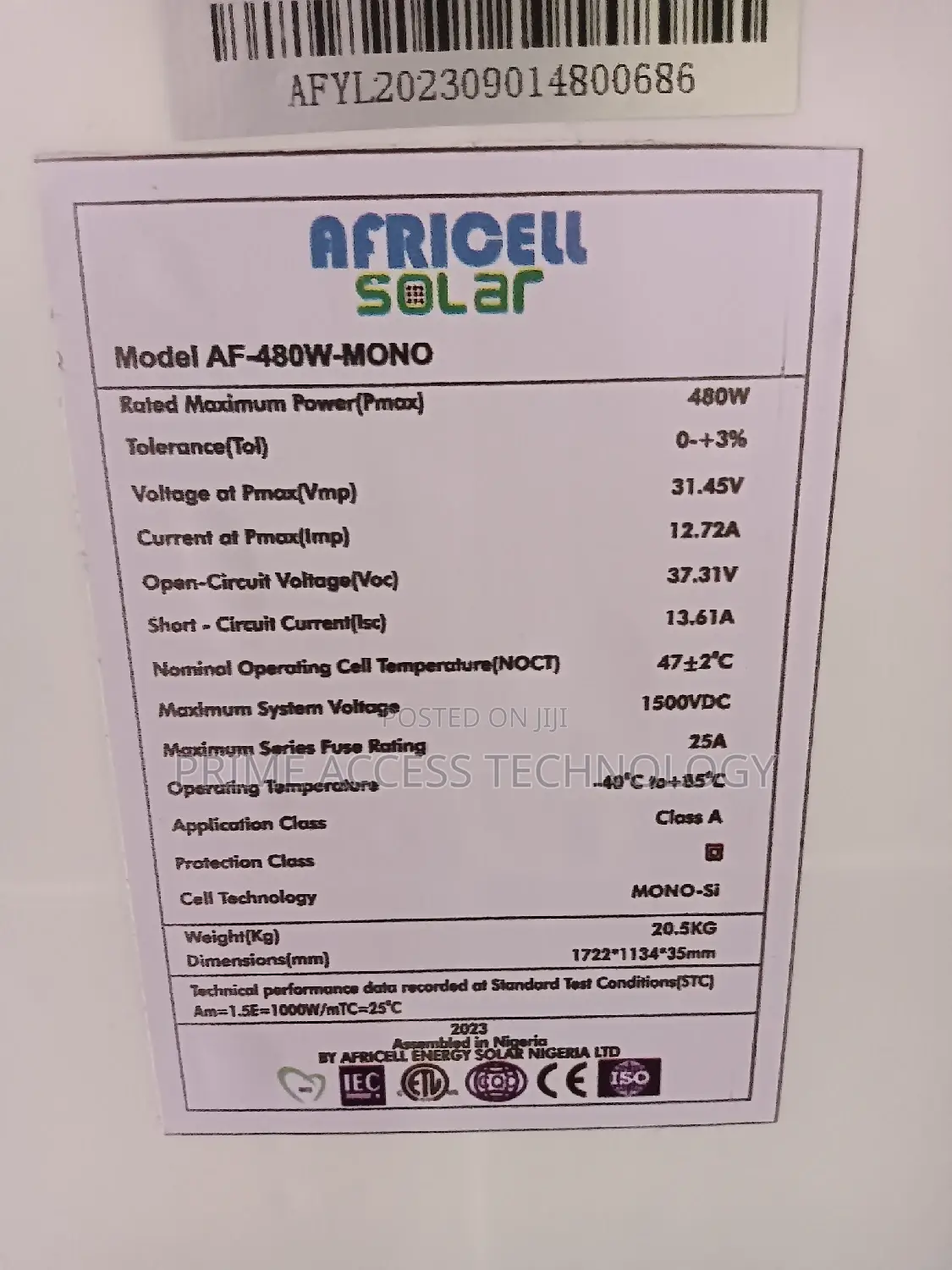 480watts Africell Solar Panel