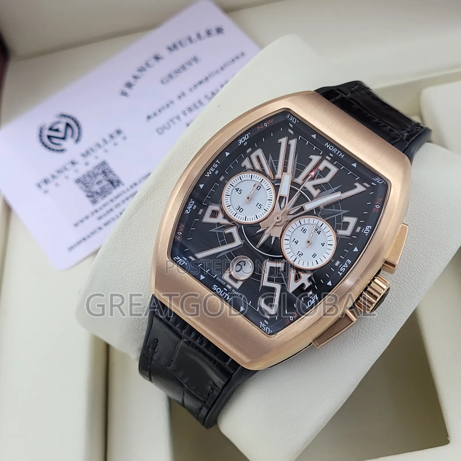 Frank Muller Wristwatch With Genuine Leather Rosegold