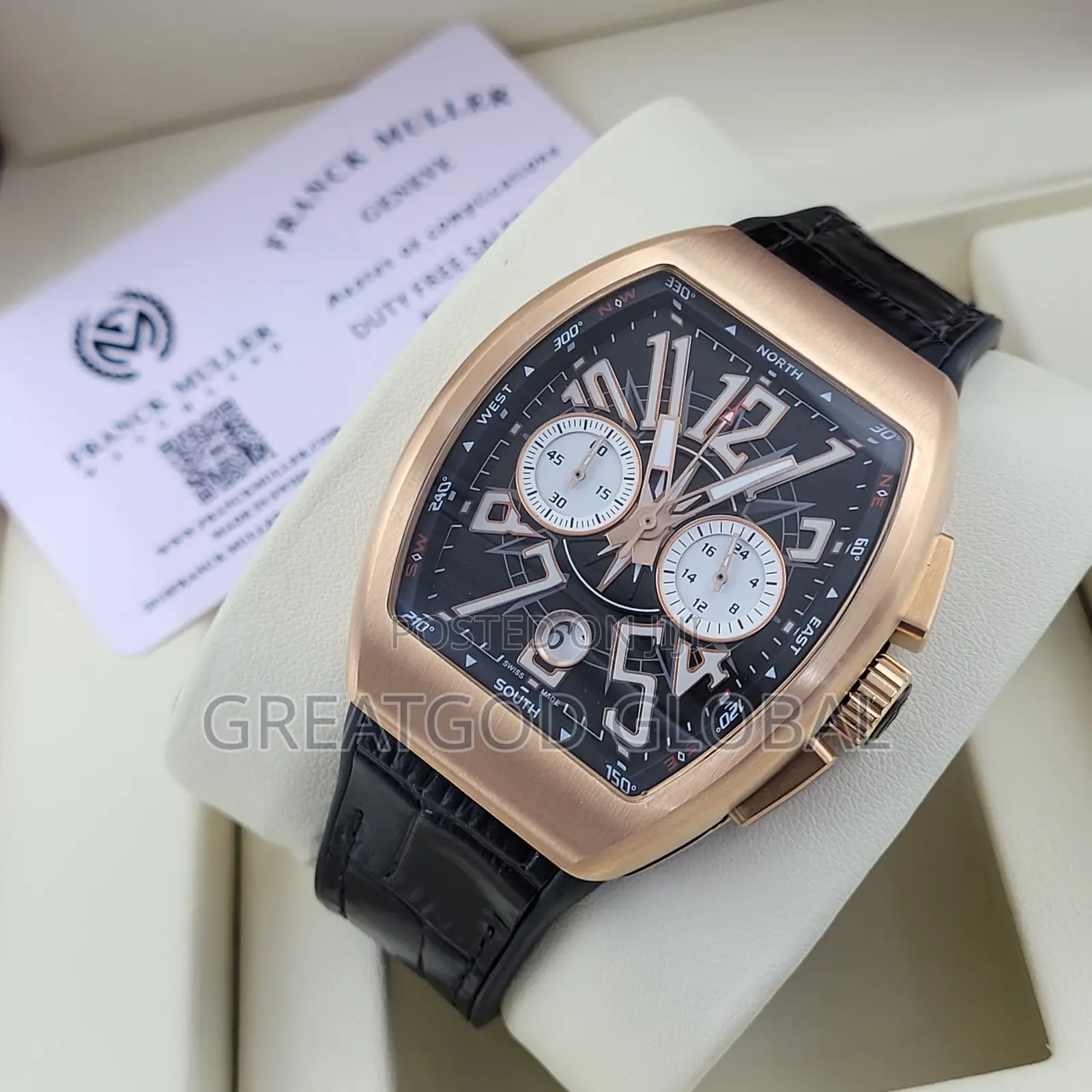 Frank Muller Wristwatch With Genuine Leather Rosegold