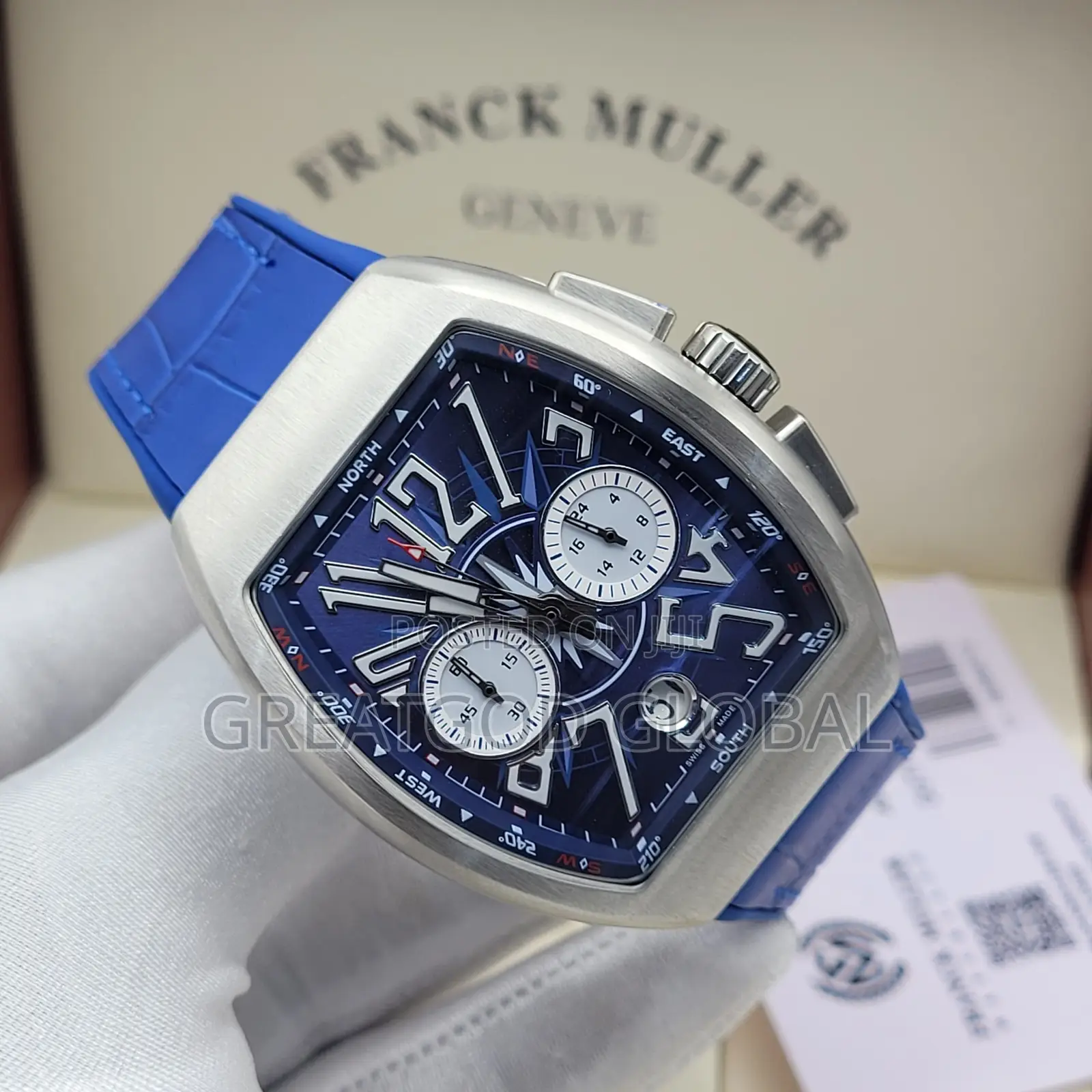 Frank Muller Wristwatch With Genuine Leather Silver