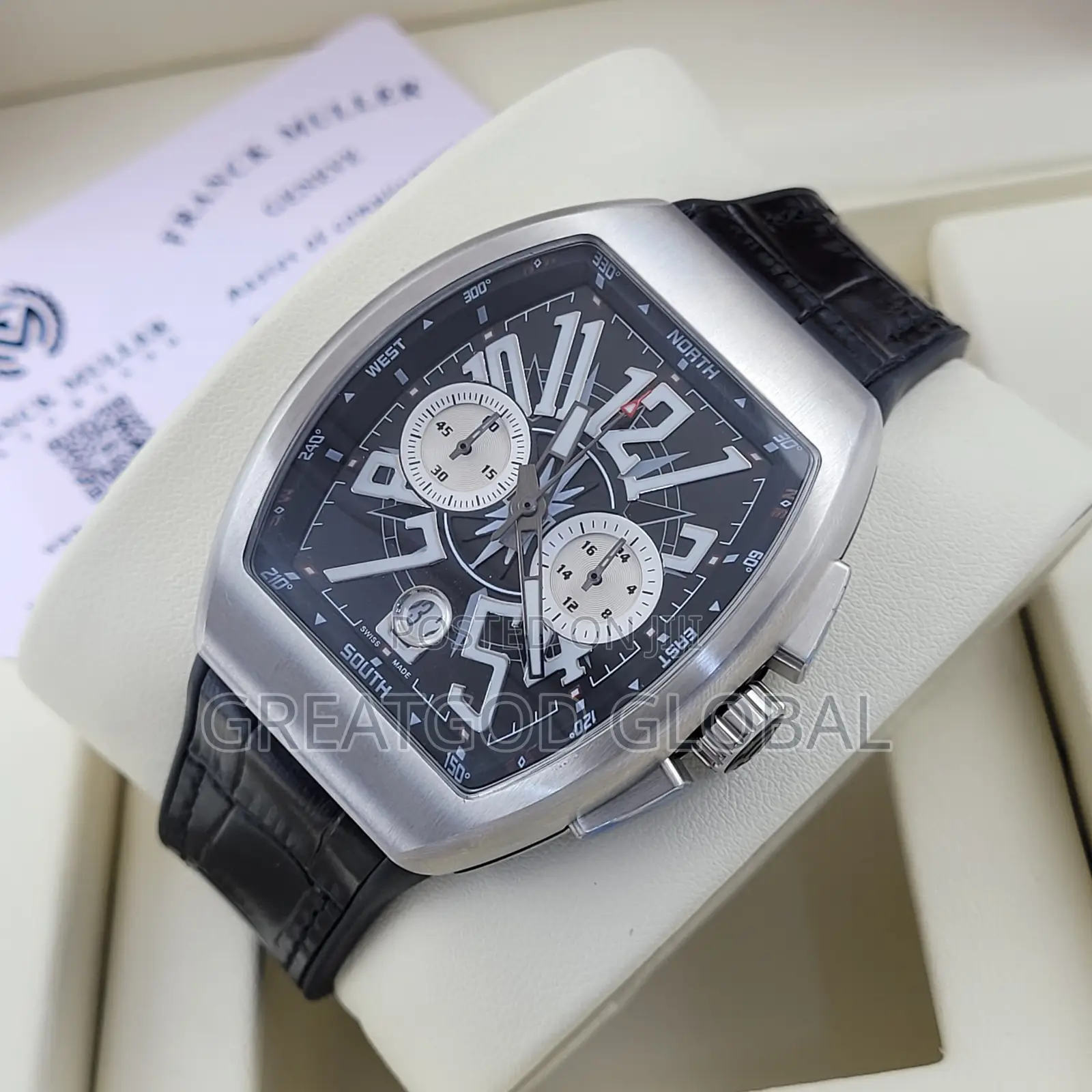 Frank Muller Wristwatch With Genuine Leather Silver