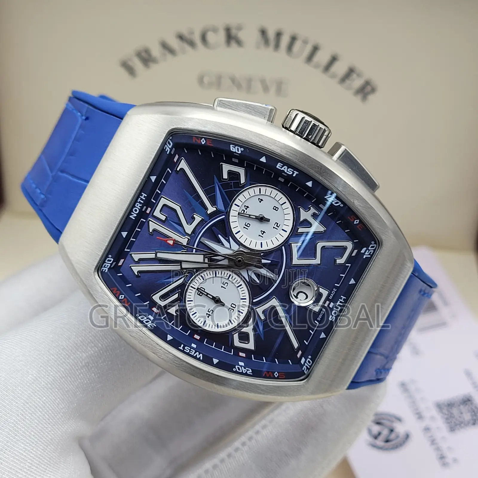 Frank Muller Wristwatch With Genuine Leather Silver
