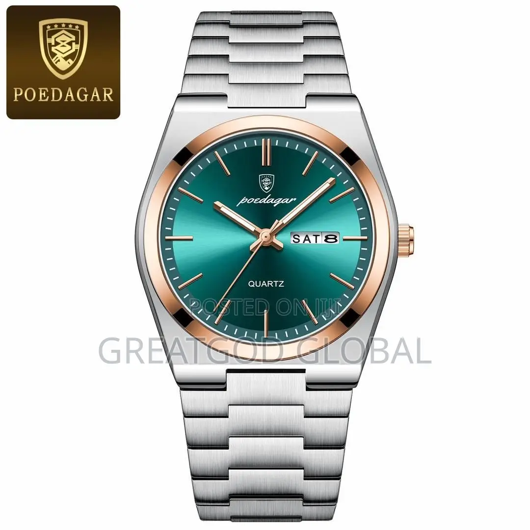 POEDAGAR Day and Date Wristwatch With Box and Bag