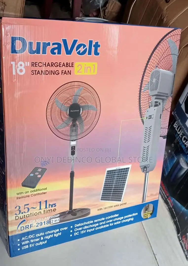3 in 1 Duravolt 18inch Rechargeable Stand Solar Fan + Panel