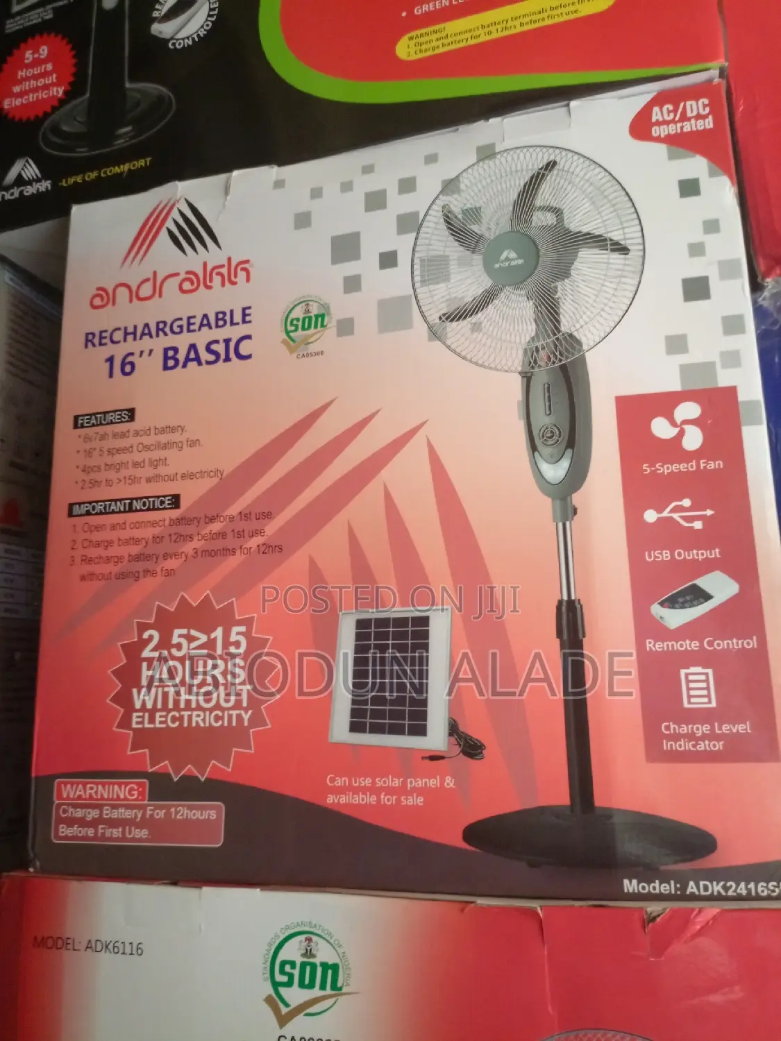 16 Inches Andrakk "Basic" Rechargeable Fan