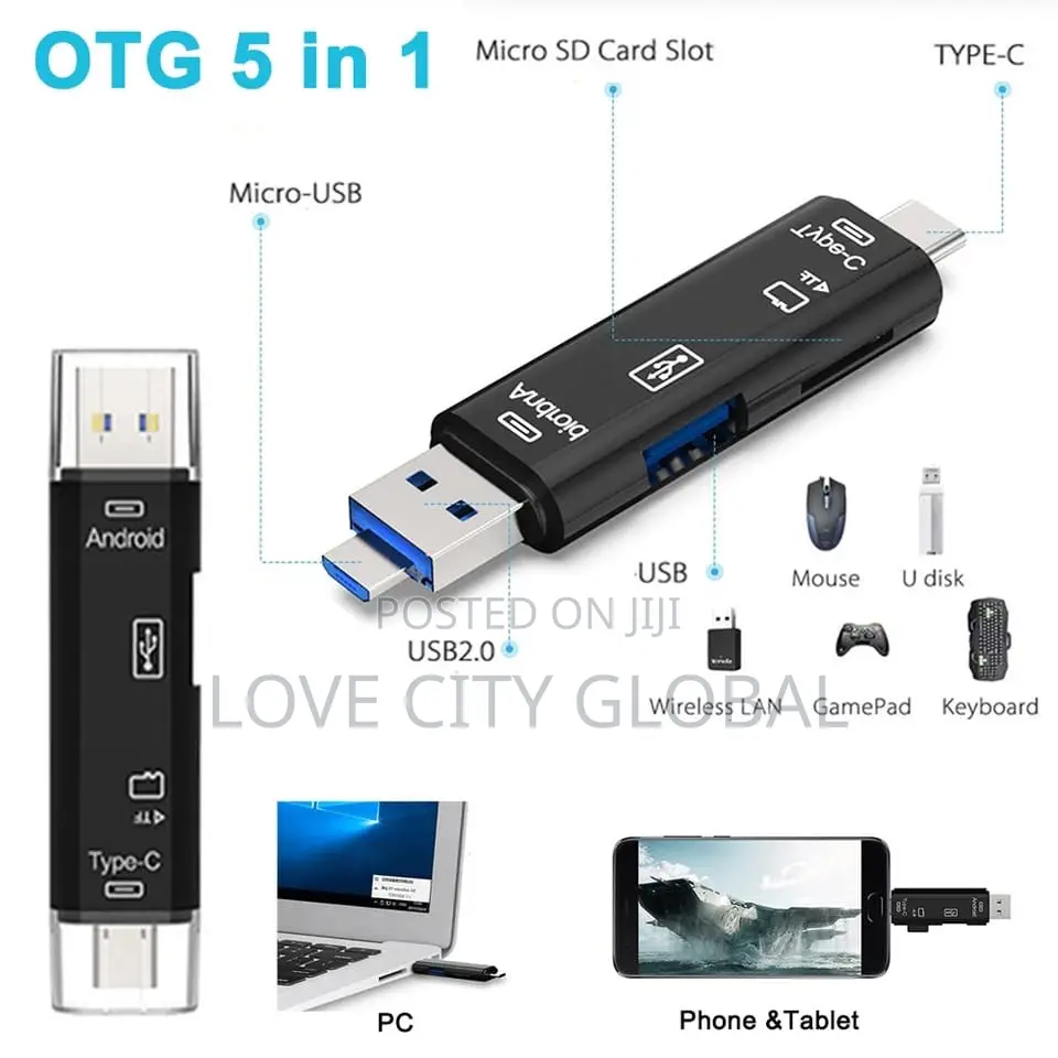 OTG Card Reader Flashdrive Adapter 5in 1 USB 2.0 Type C, Usb
