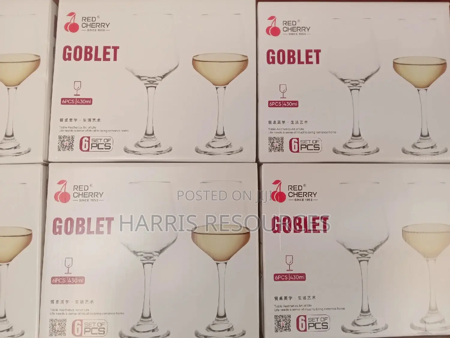 Red Cherry Goblet Transparent Wine Glass Cup - 6pcs