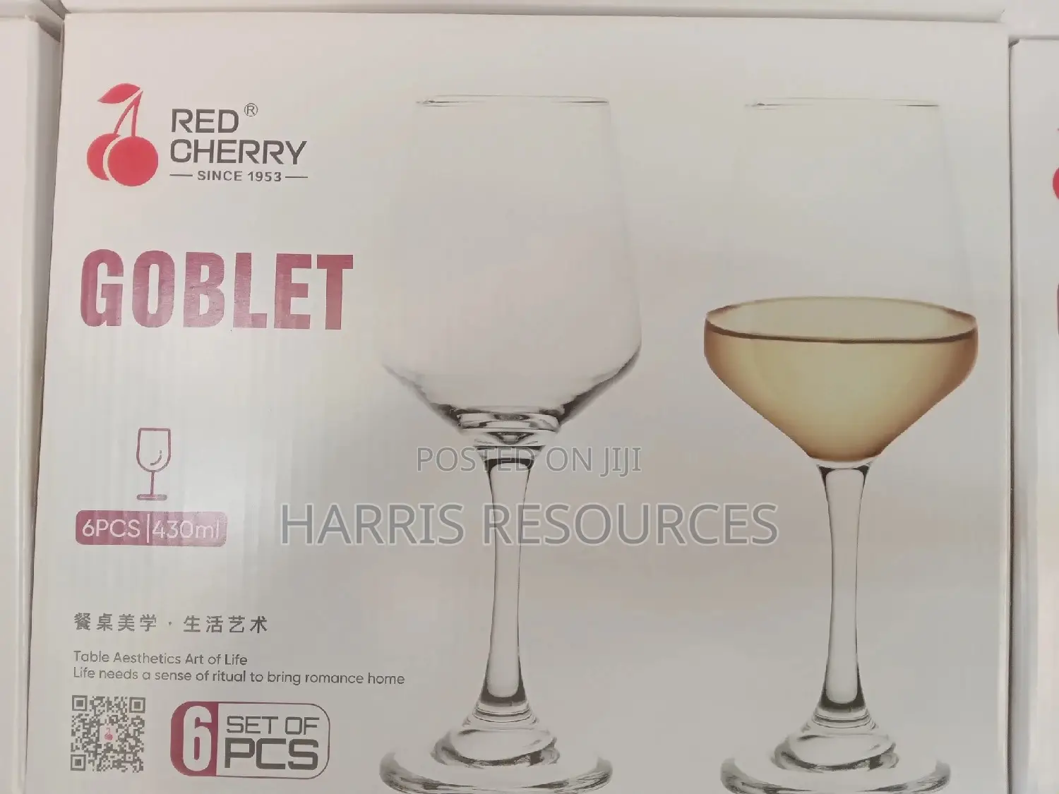 Red Cherry Goblet Transparent Wine Glass Cup - 6pcs