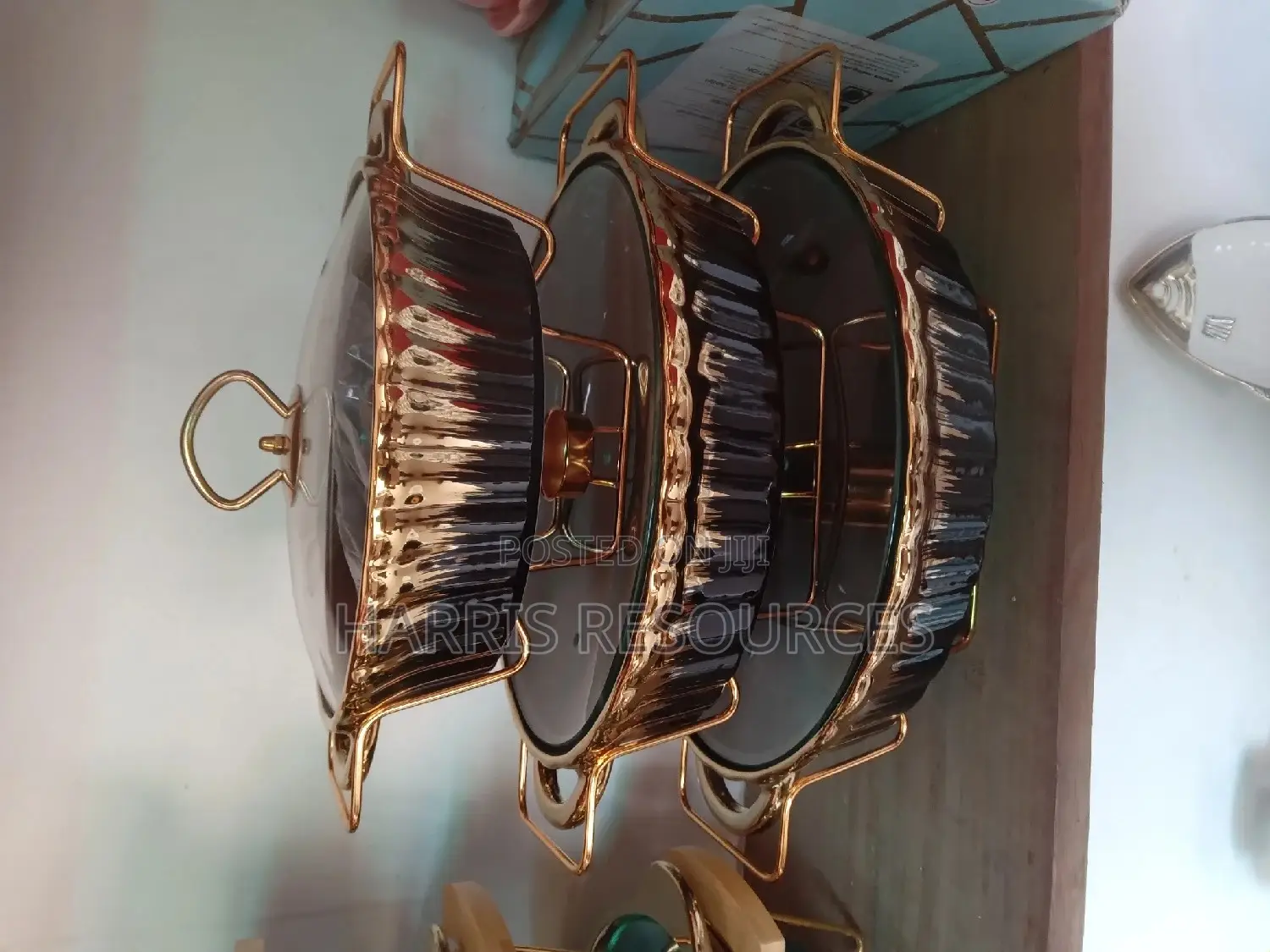 Buffet Chaffing Dish Glass Plates With Golden Stands