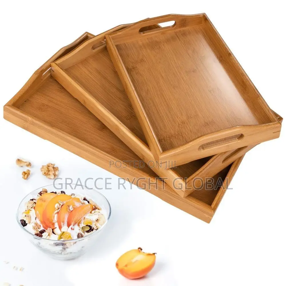 3pcs Quality Wooden Tray With Handle