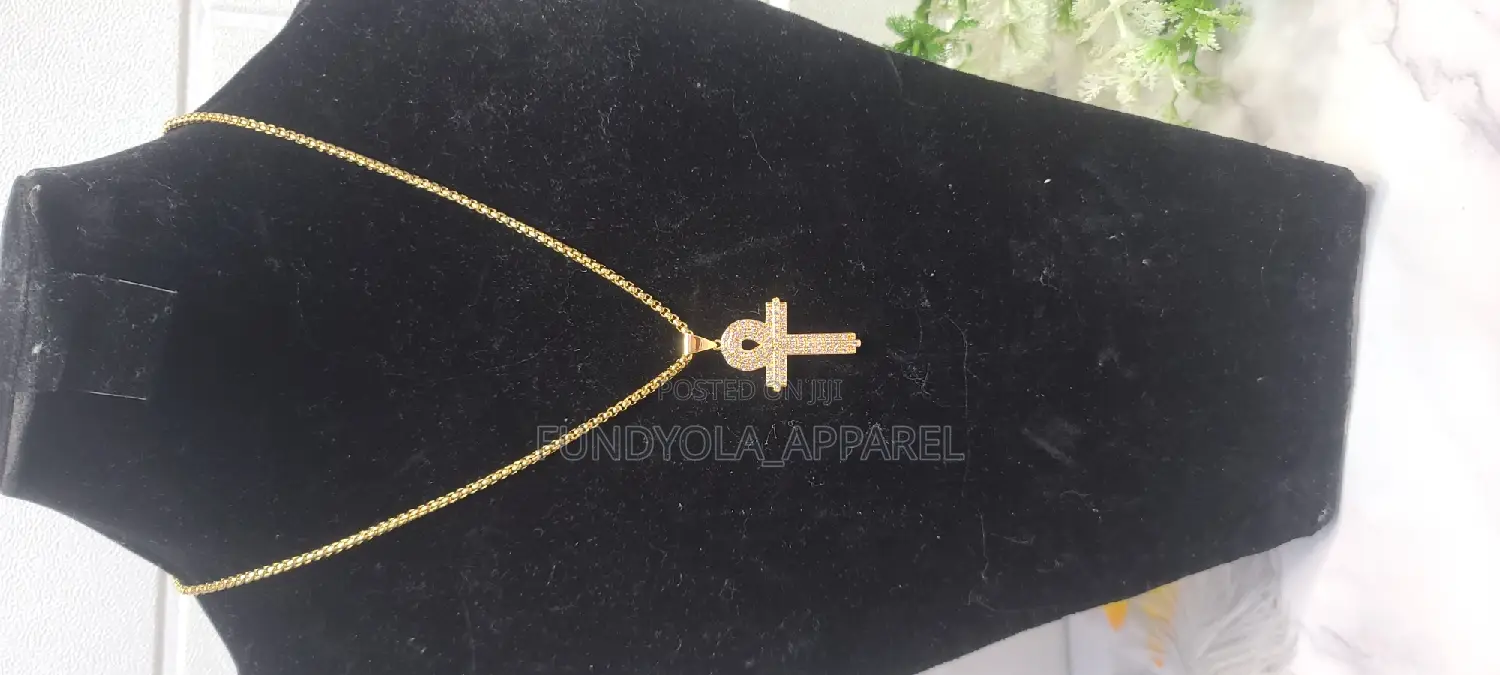Round Steel Gold Long Chain and Pendant
