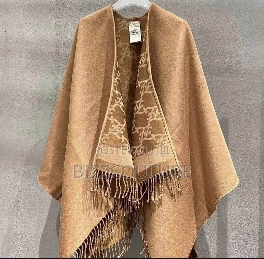 Original FENDI Authentic Poncho FF Cap Wrap Top Jacket Wool
