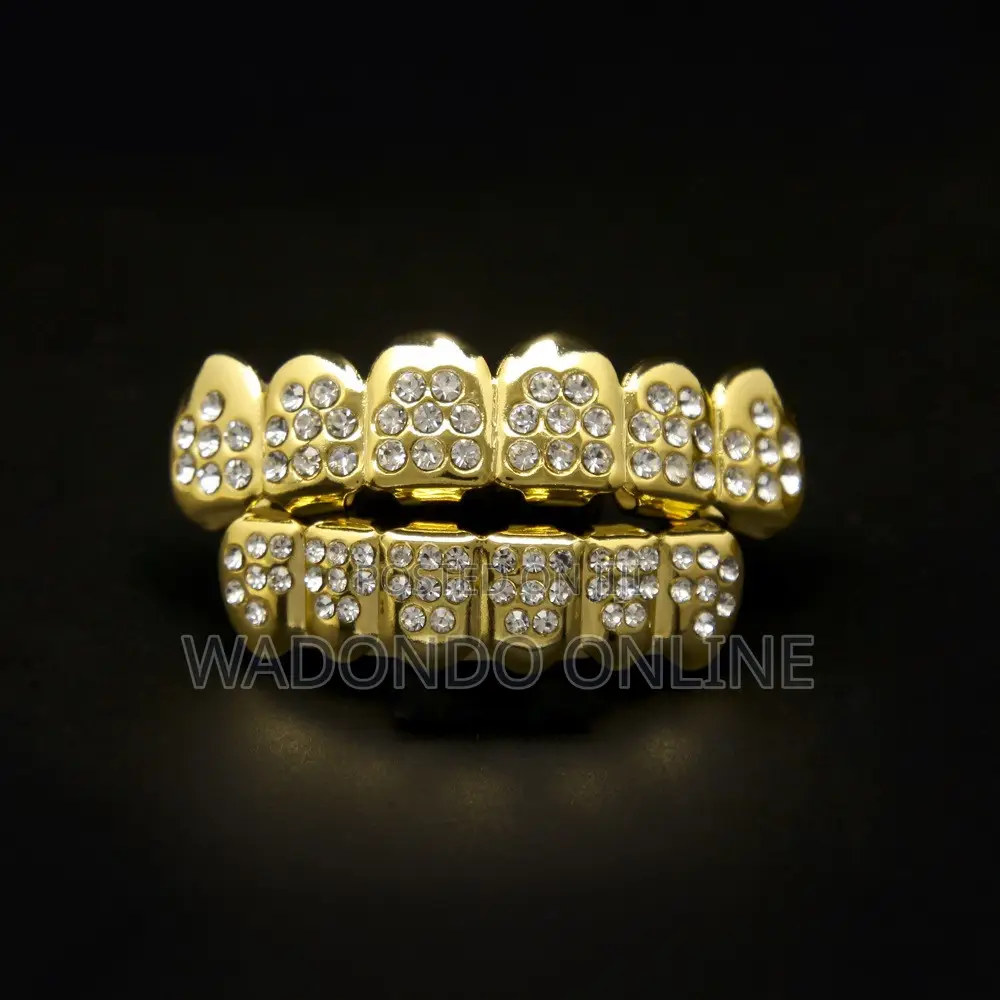 Hip-Hop Rhinestone Plated Teeth Grills -Gold