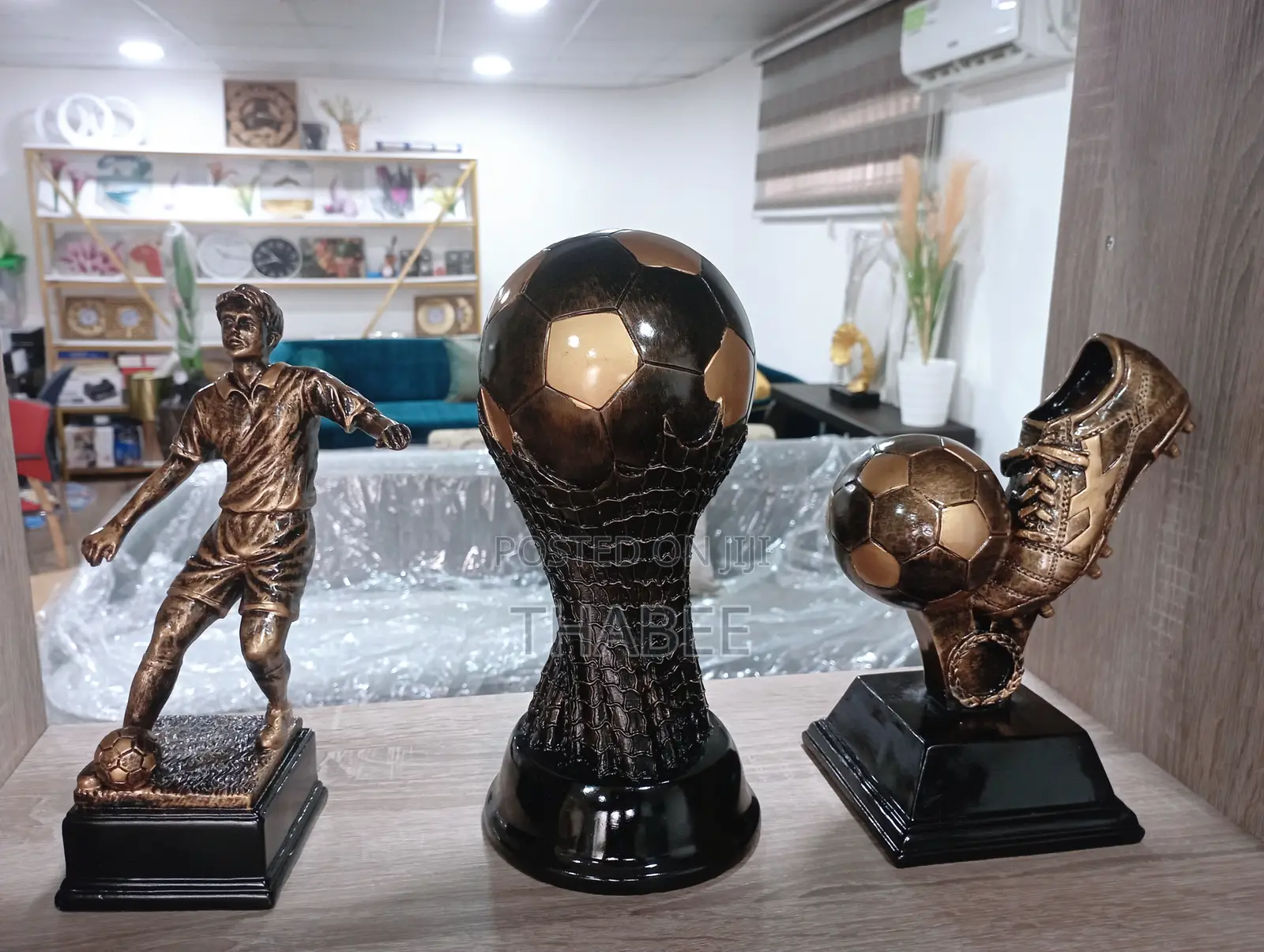 3 in 1 Set Trophy Soccer Football Player Decor