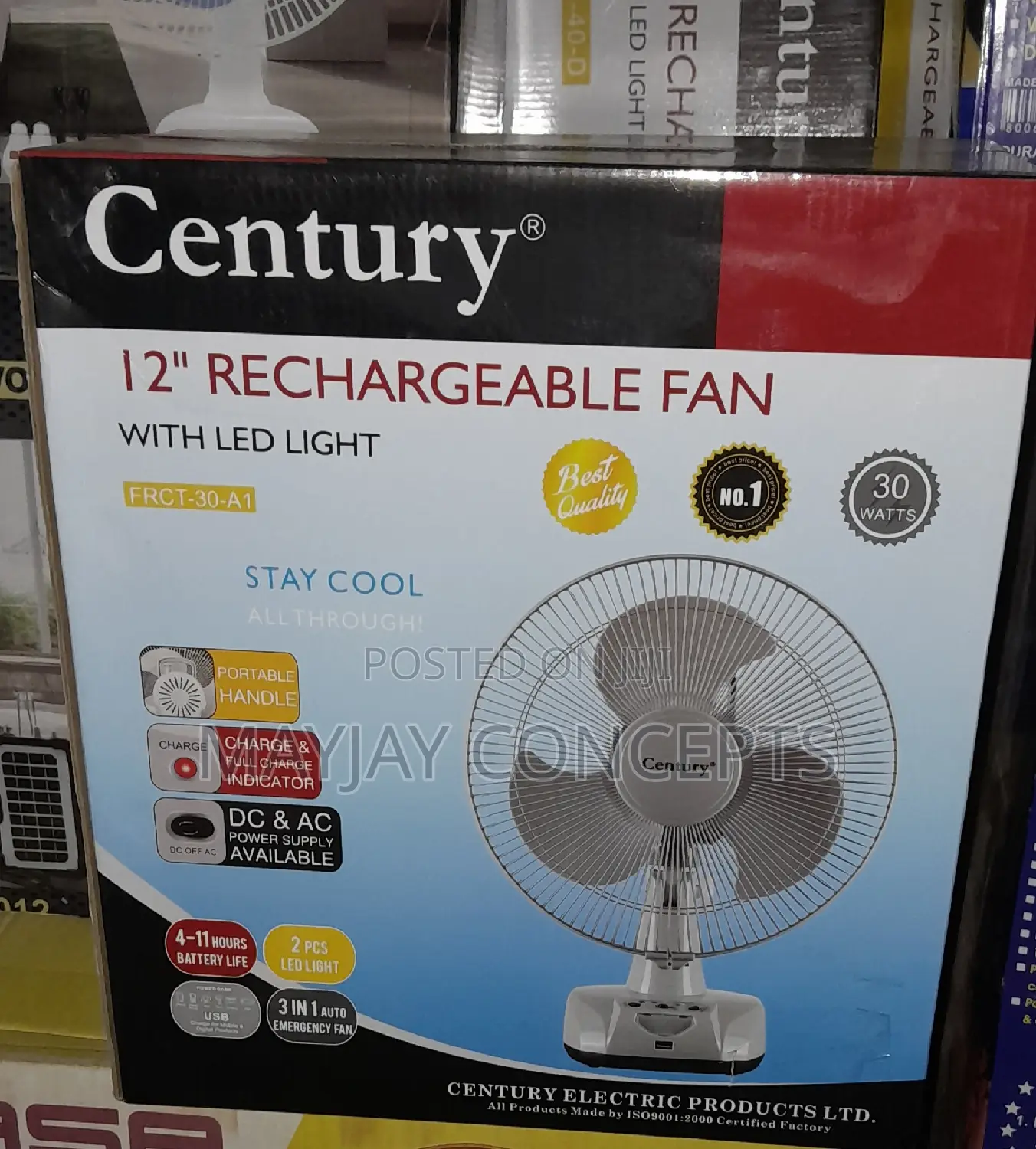 12inches Century AC/DC Table Rechargeable Fan-Supports Solar