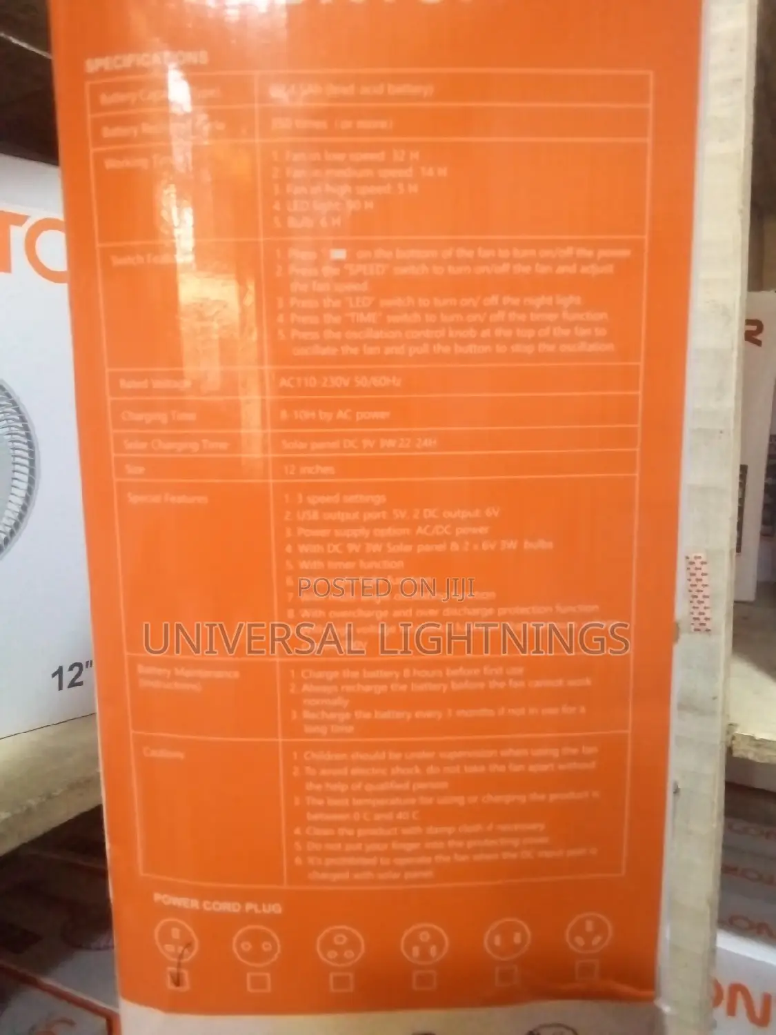 12inchees Lontor Rechargeable Fan With Panel