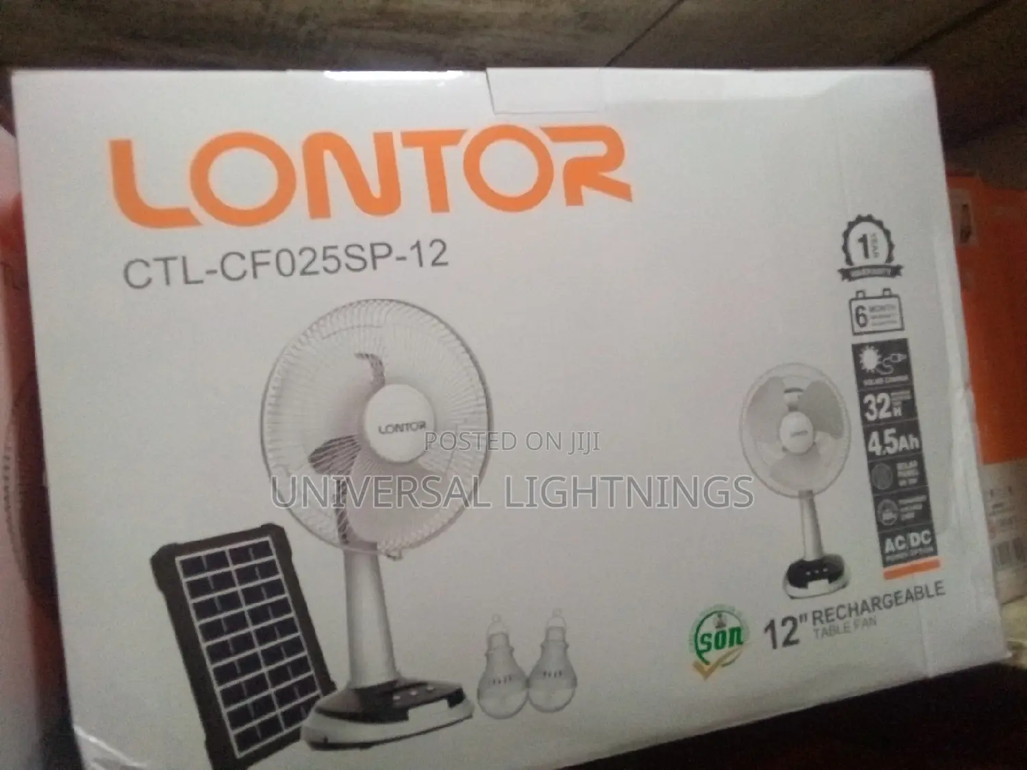 12inchees Lontor Rechargeable Fan With Panel