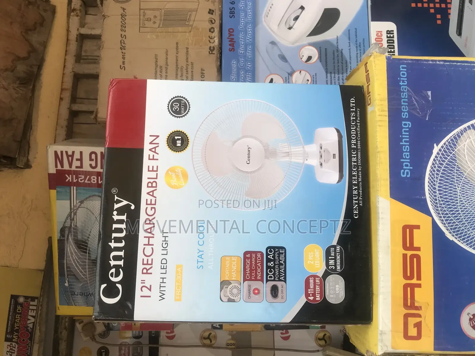 Century 12”Rechargeable Fan With LED Light FRCT30A