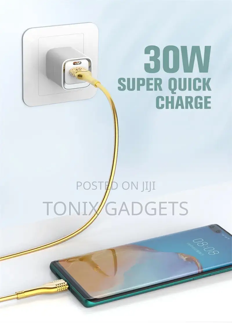 30W Gold Plated Fast Charging Data Cable - 1M