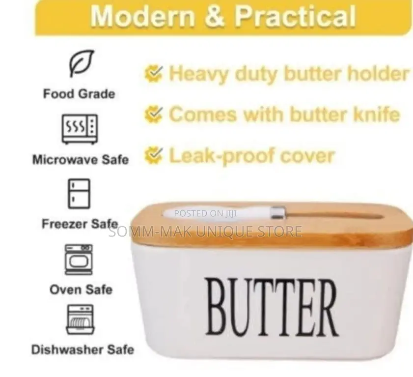 Porcelain Butter Dish With Knife and Bamboo Lid Cover