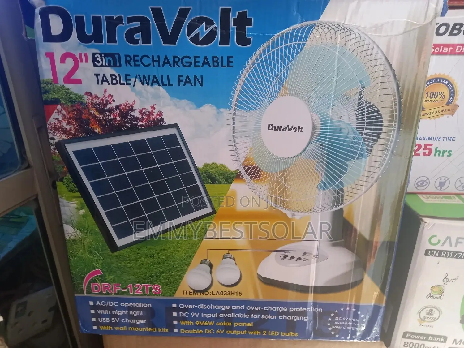12 Inches Solar Rechargeable Fan