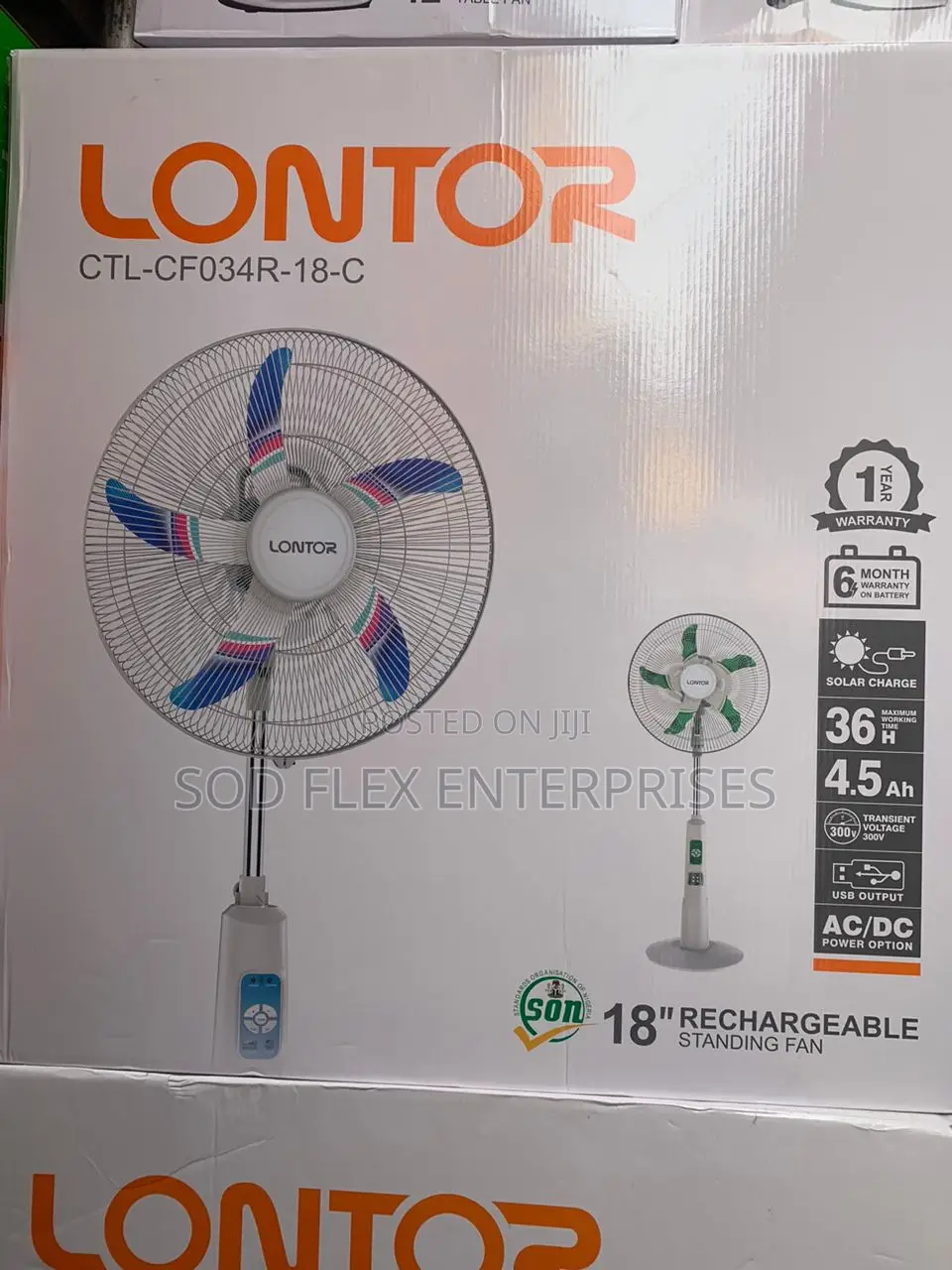 18" Lontor Rechargeable Standing Fan