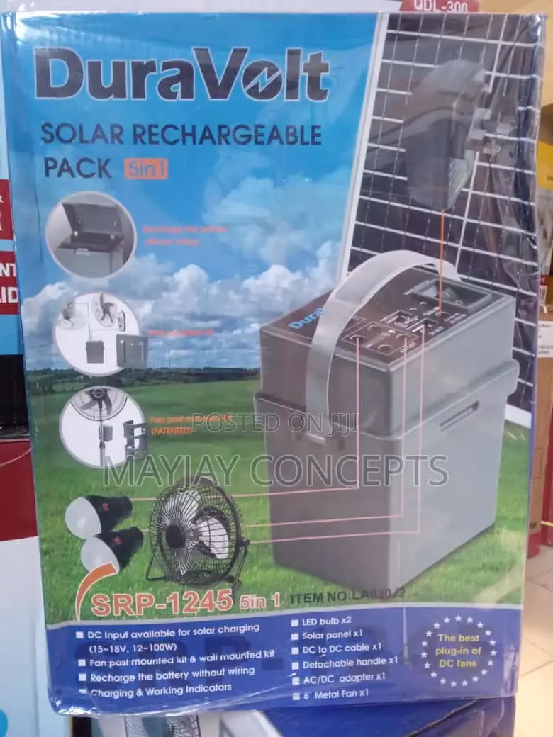Duravolt 5in1 Solar Rechargeable Power Pack-2bulbs,Table Fan