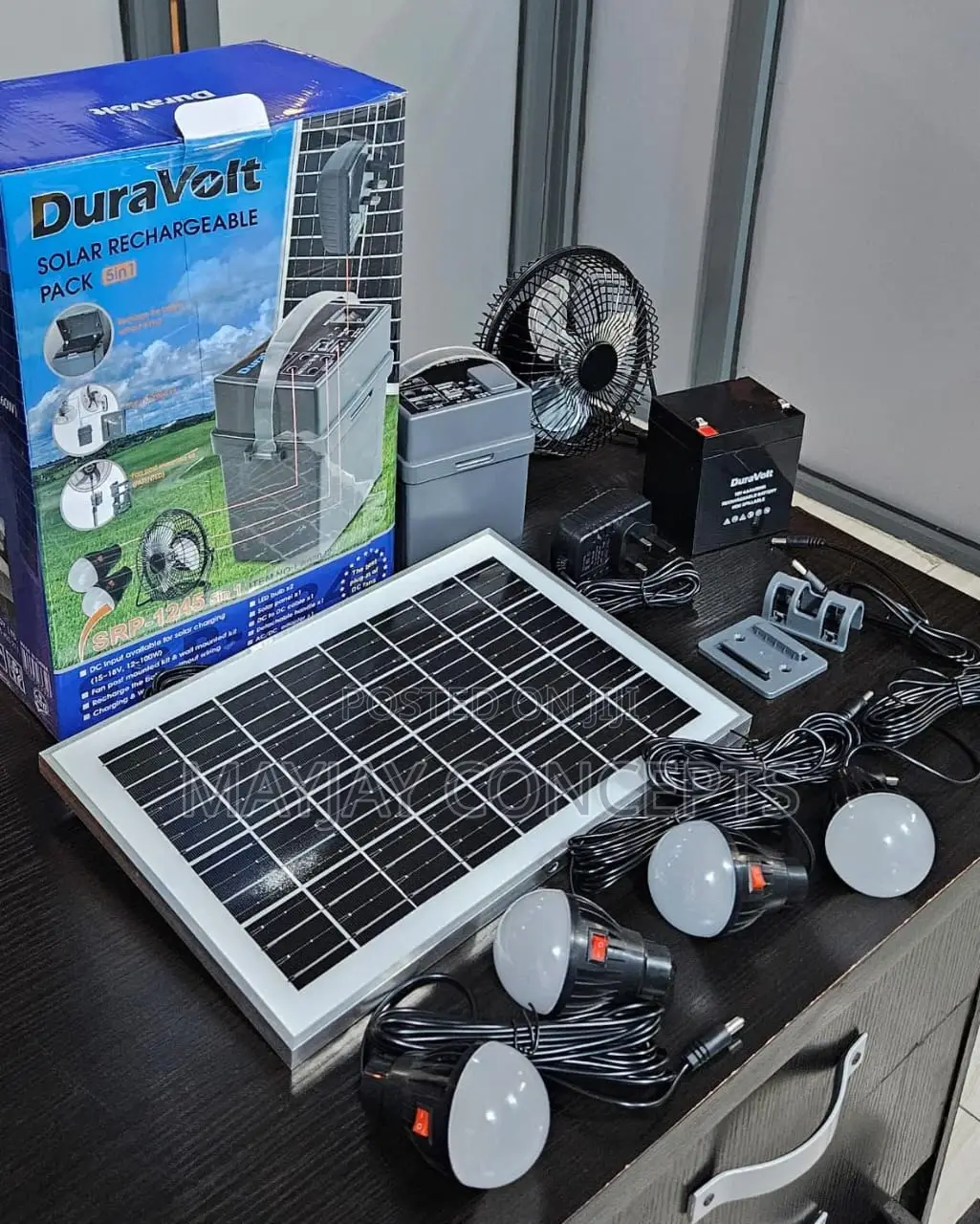 Duravolt 5in1 Solar Rechargeable Power Pack-2bulbs,Table Fan