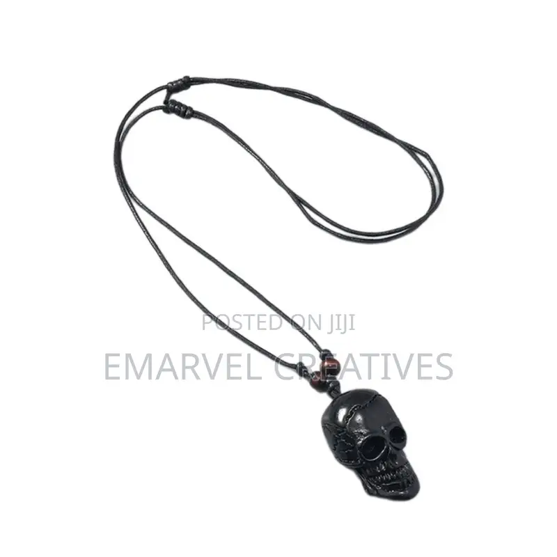 Novelty Skull Pendant Necklace Adjustable Wax Rope Punk
