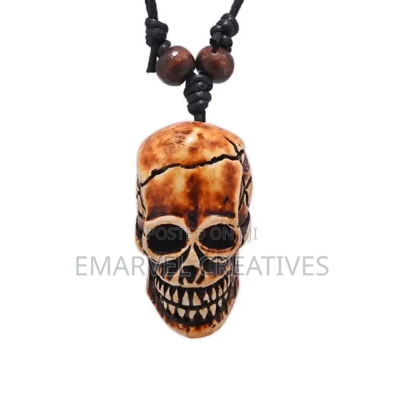 Novelty Skull Pendant Necklace Adjustable Wax Rope Punk