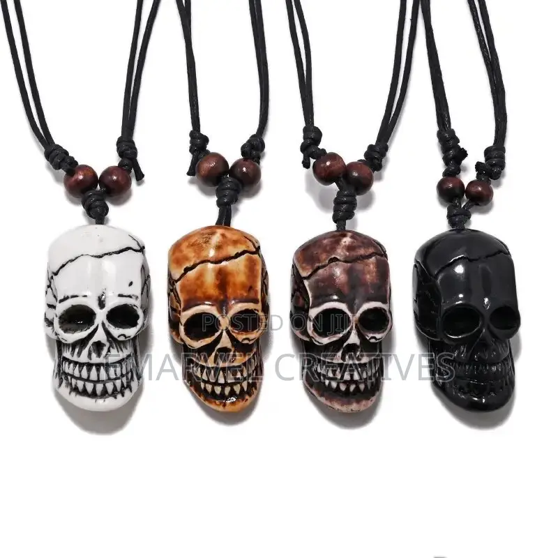 Novelty Skull Pendant Necklace Adjustable Wax Rope Punk
