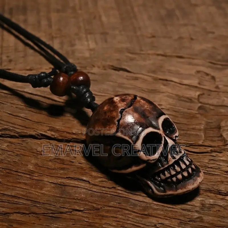 Novelty Skull Pendant Necklace Adjustable Wax Rope Punk
