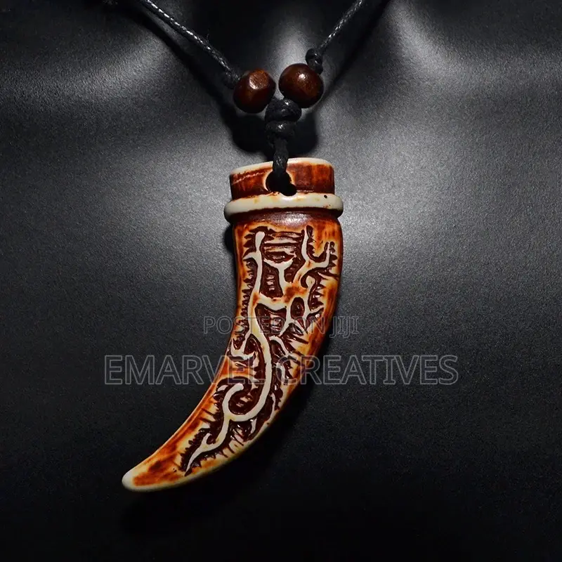Retro Necklace Totem Pendant Cool Ox Horn Choker Africa