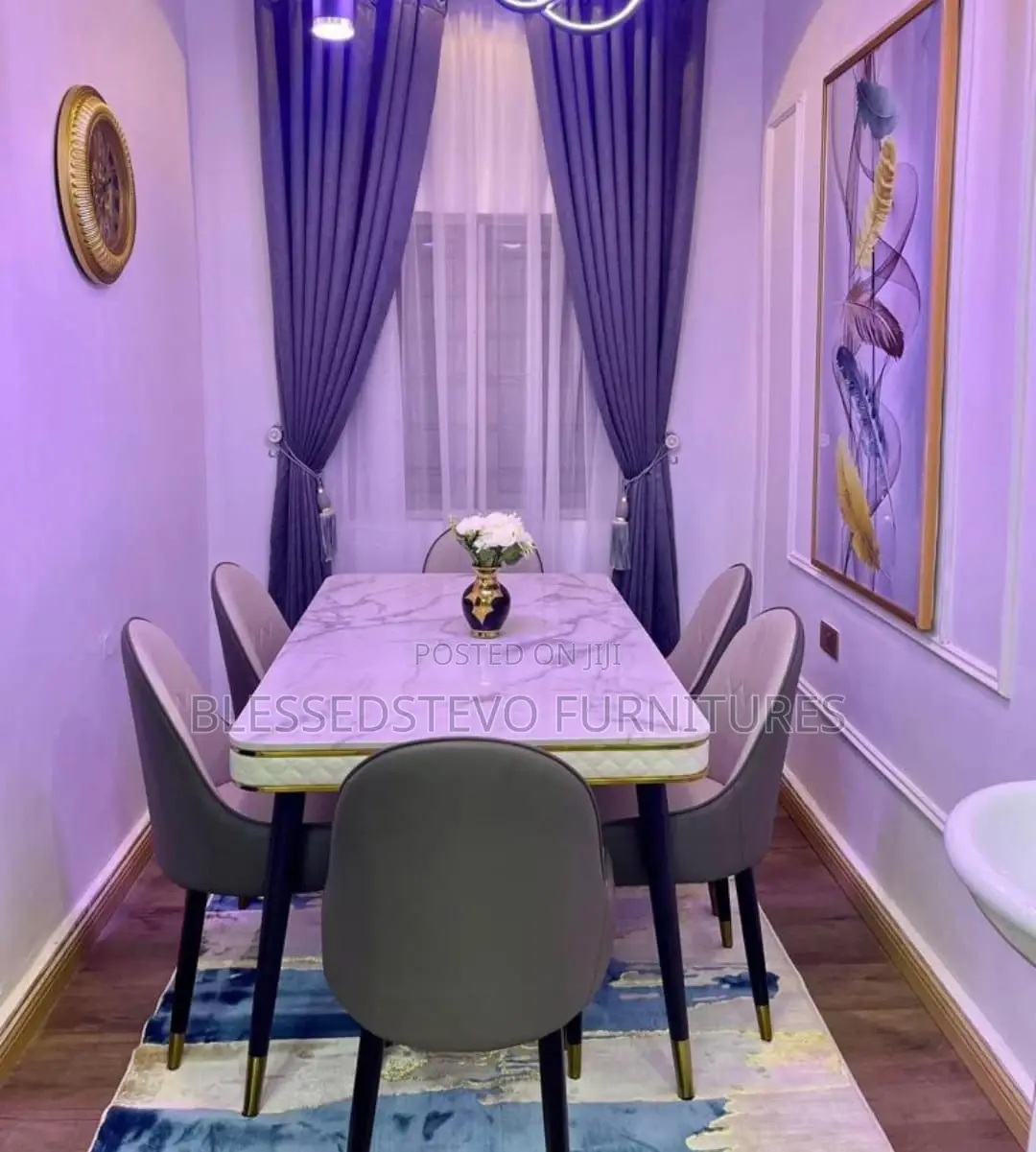 Marble Dining Table With 6 Chair Ash Color Chair