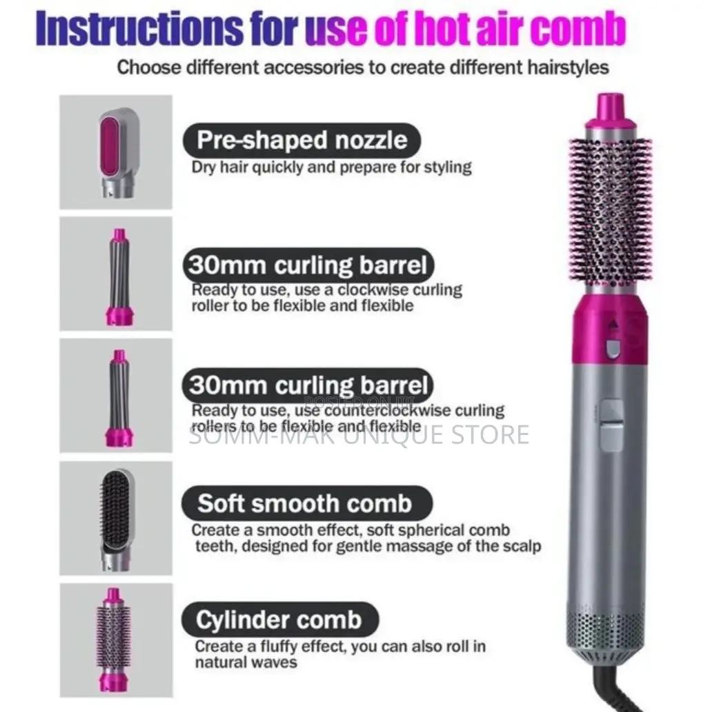 5 In 1 Hair Dryer Hot Comb Set Wet And Dry Professional