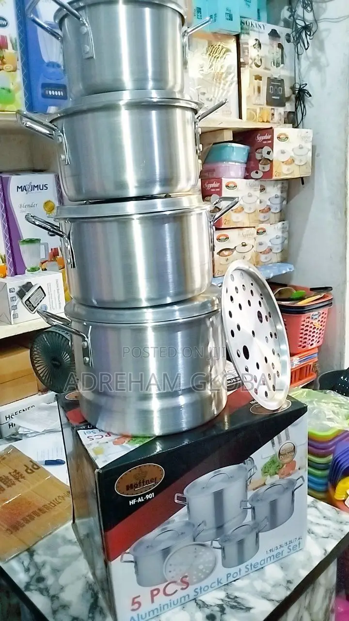 Hoffner 5pcs Aluminium Stock Pot Steamer Set-1.9/3.3/5.2/7.6